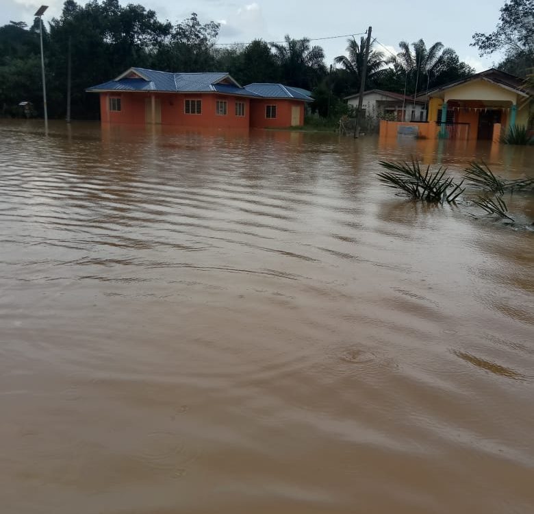 Ganuh Village's kindergarten and community hall affected by floodwaters.